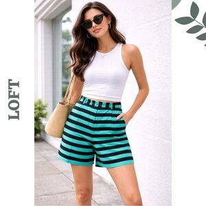 LOFT Striped Shorts — Teal & Black — Size 12 — Tailored Summer Statement